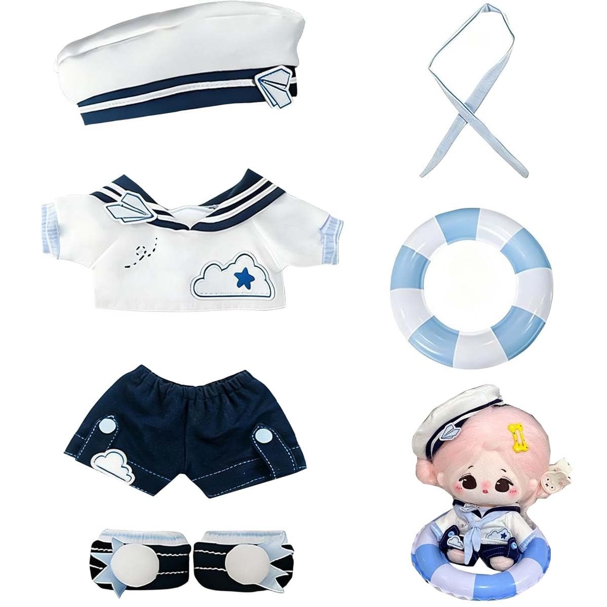 Amazon.co.jp: ぬいぐるみ服 20cm セーラー服 海軍風 水色 ぬい服 10cm