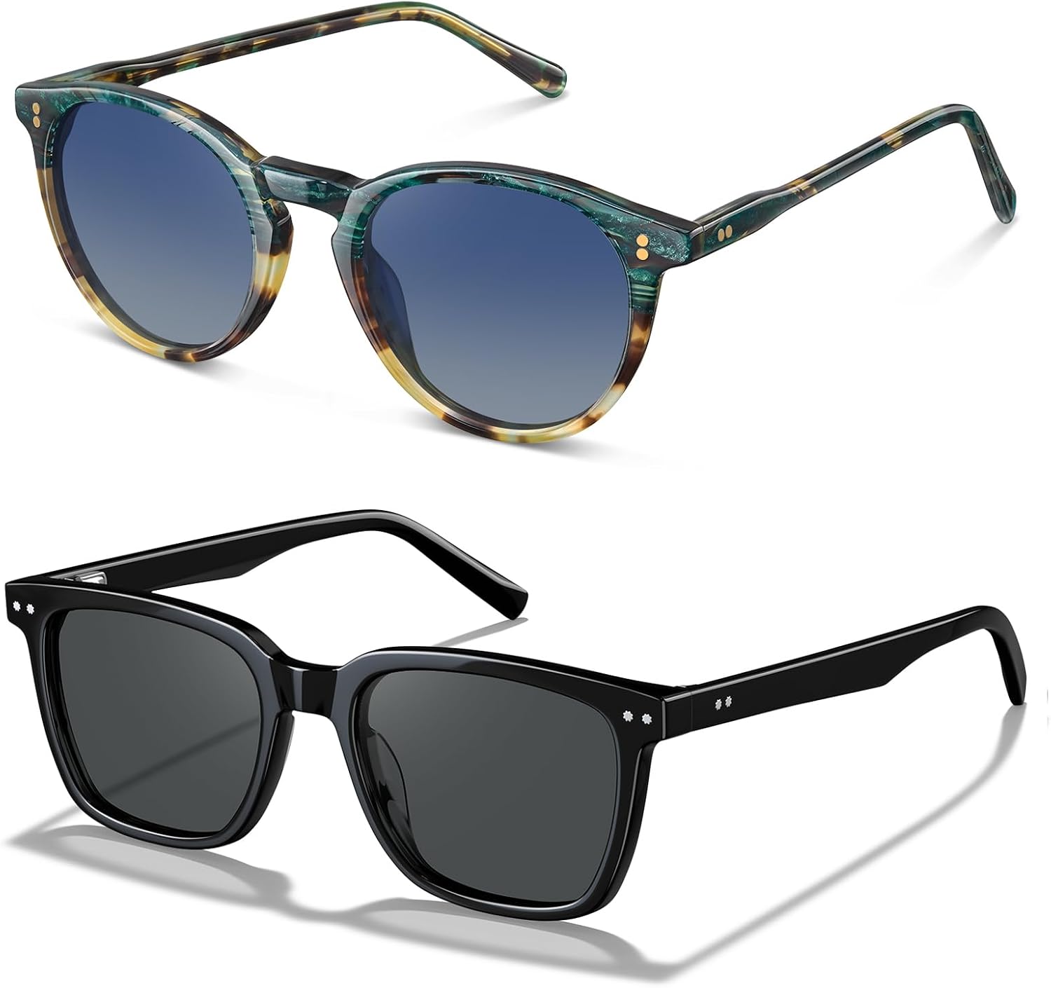 CARFIA Bundles Retro Tortoise Frame with Square Dark Black Frame