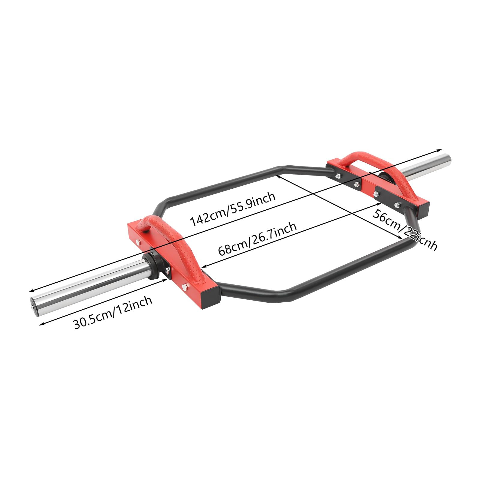 Trap Bar 50 mm attacco Hex Bar 142 cm per sollevamento e squat fino a 150 kg manubrio con clip a molla per allenamento a casa, palestra, tricipiti, rosso