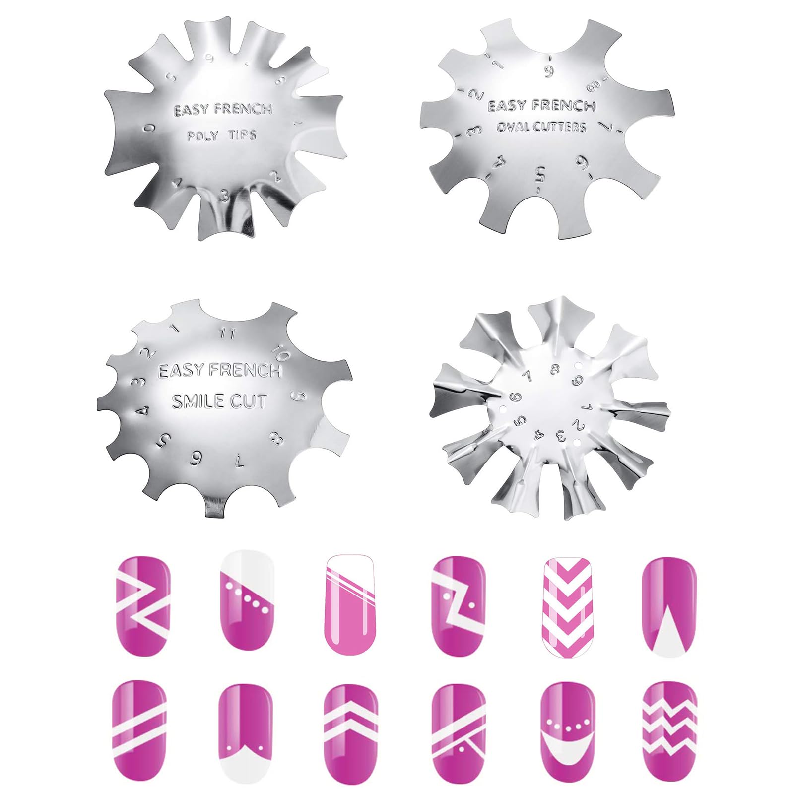 4 pezzi Nail Art Francese Punte Bordo Smile Cut Line Trimmer Metallo Nail Template, French Nails Tagliaunghie，Stencil per Unghie Francesi Tagliabordi per Unghie in Acrilico per Acrilico Gel UV Model