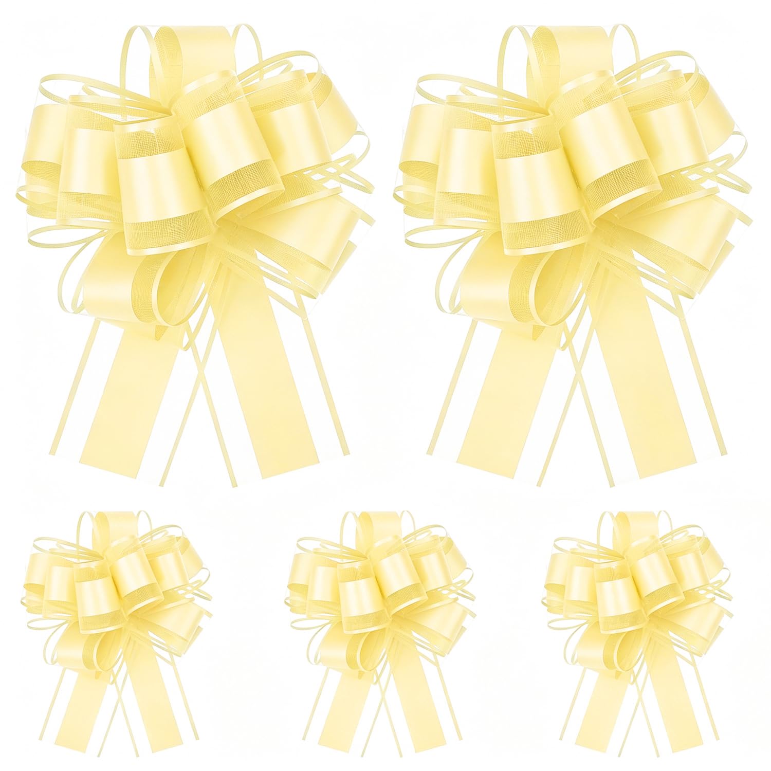 YAWYO 5 Pcs Yellow Bows for Gift Wrapping, 6 Inch Large Pull Bows for Wedding Birthday Party Flower Gift Baskets Boxes Decoration Christmas Valentine's Day