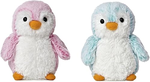 Aurora Paquete de peluche de pingüino pompón rosa y azul de 6 pulgadas