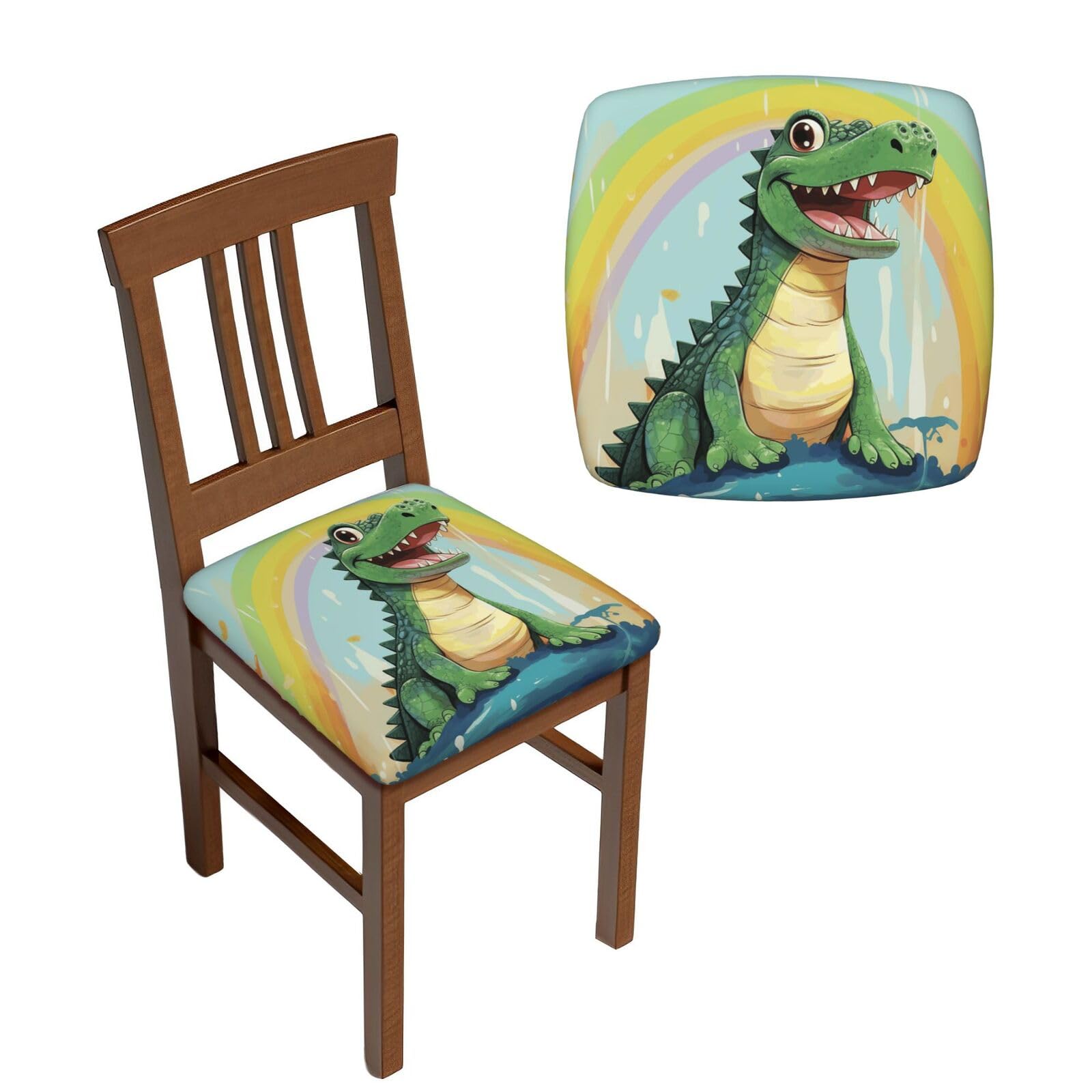 NONHAI 6PCS Dining Chair Seat Covers Set Cute Crocodile Rainbow Stretch Removable Chairs Covers Washable Seat Cushion Slipcovers Protector for Dining Room Kitchen Chairs