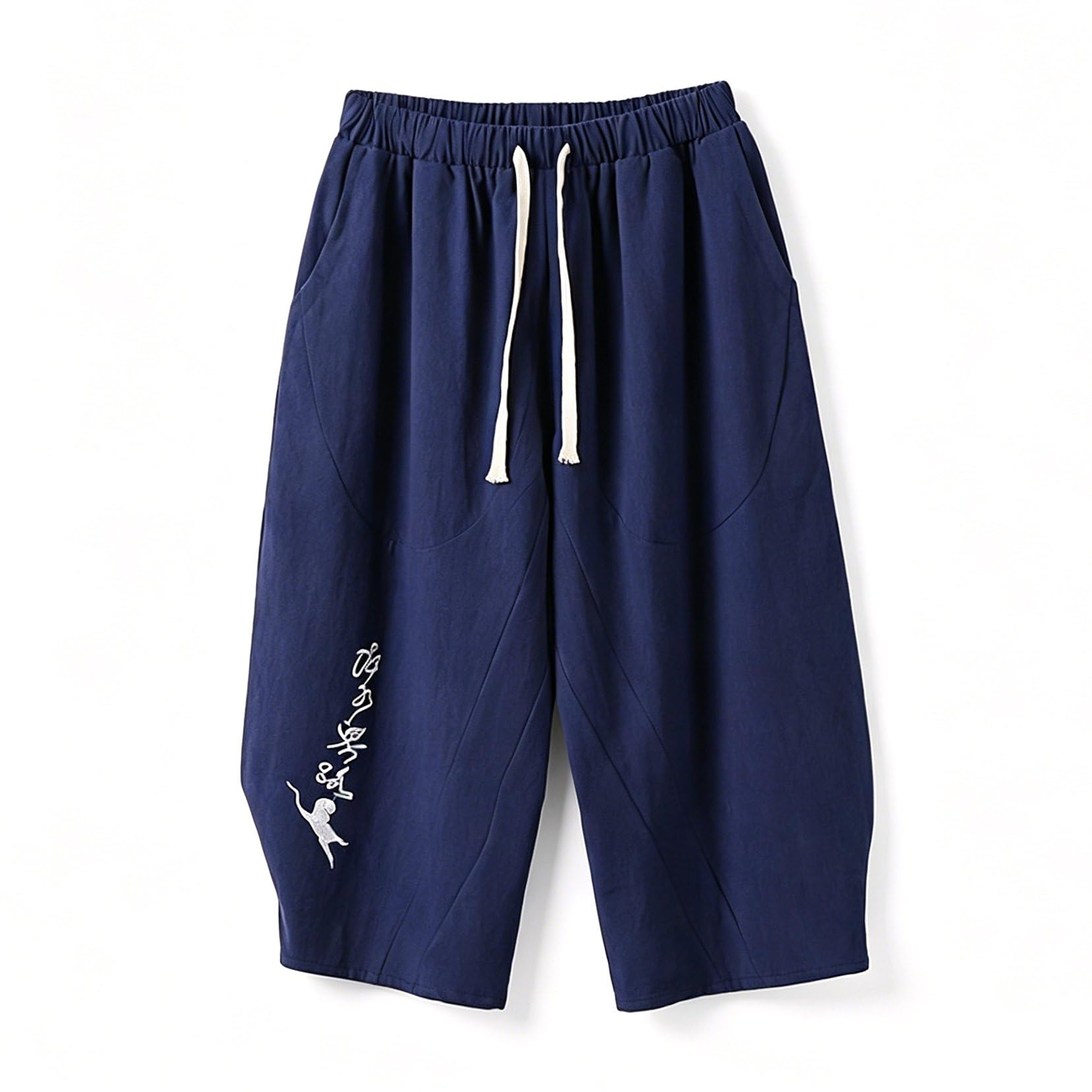 Pantalones holgados de lino para hombre, 7 cuartos, pantalones cortos de chándal anchos a la moda, informales, estilo medieval chino retro, pantalones Tang