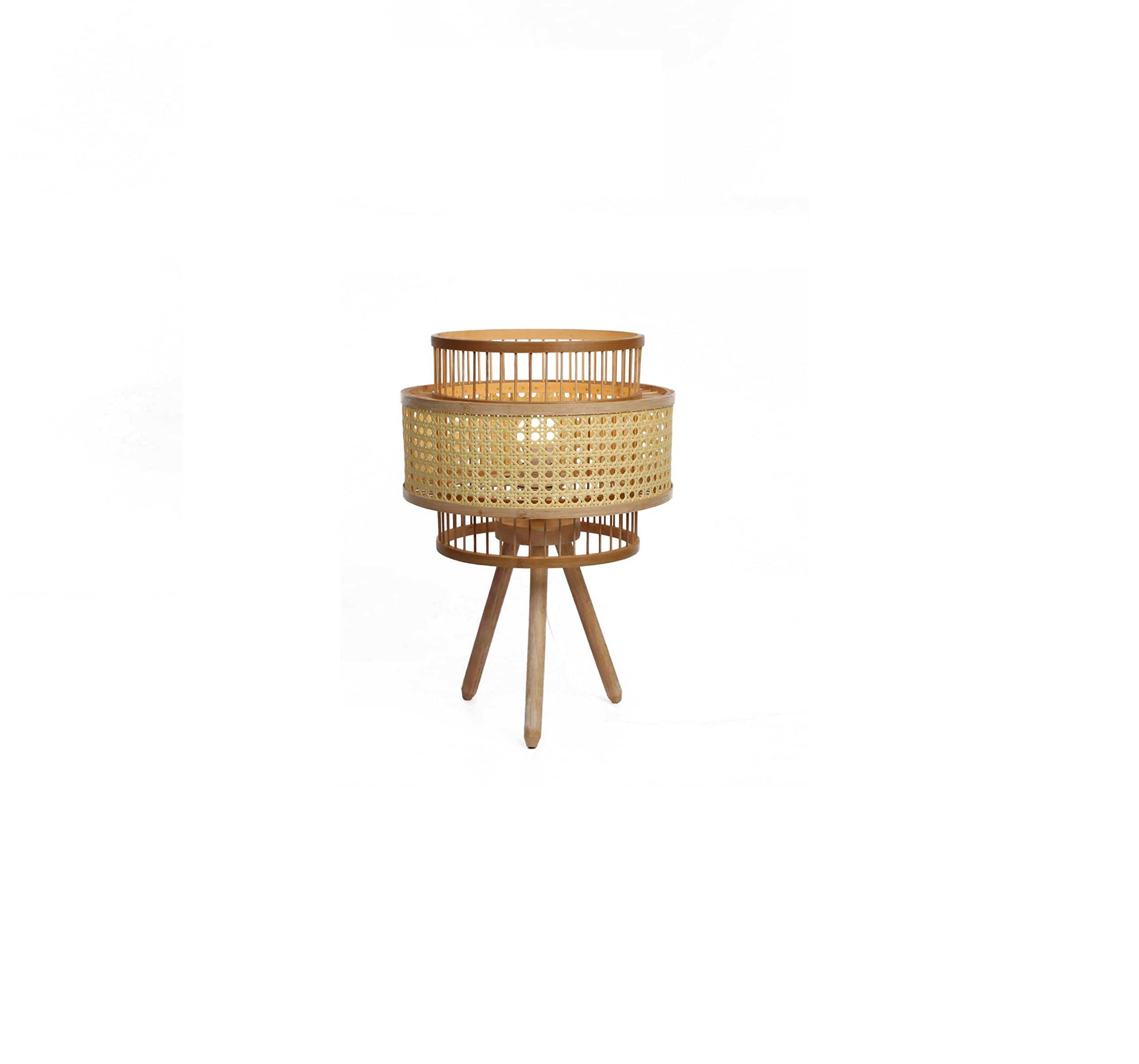 Bamboo Decor | Handmade Table Lamp_Natural Color Rattan-Wood Base Elegant Design For Livingroom-Bedroom-Office-Restaurant (Remal)