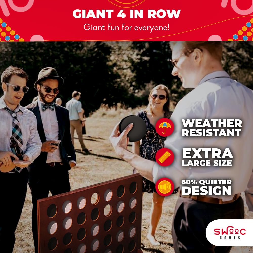 Swooc - Giant Four in a Row (All Weather) with Carrying Case & 60% Quieter Design - Giant Game Outdoor for Adults and Family - 4 in a Row Life Size Yard Games for Kids and Adults — Amazon image 2