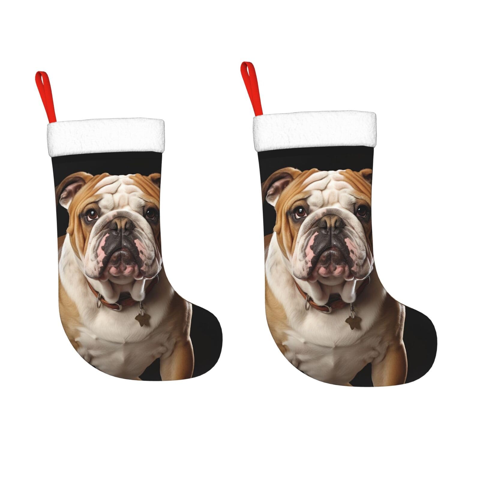KLOPH 2 Pack 18 Inches Christmas Stockings Personalized English-Bulldog Xmas Stocking Hanging Decoration Fireplace Stocking for Holiday Xmas Tree Christmas Fireplace Decor Gifts