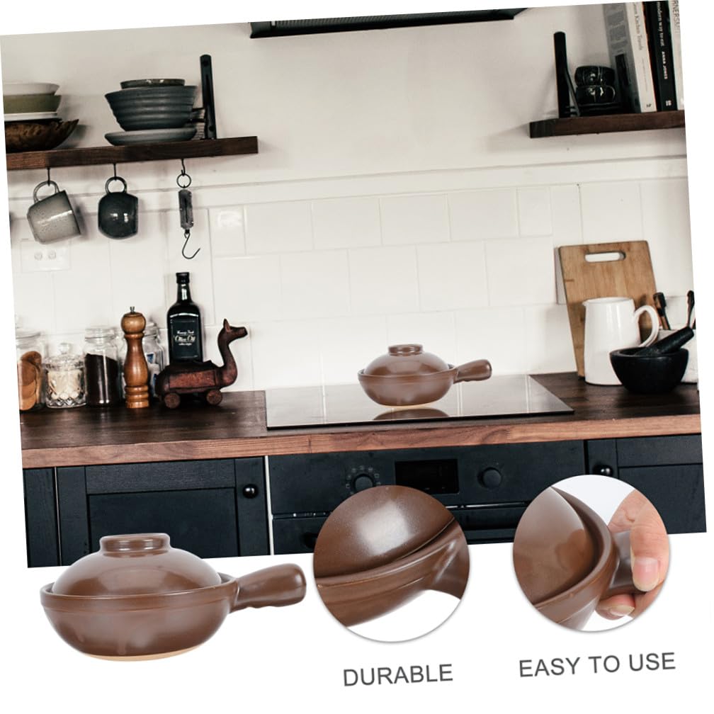 Cazuela de Barro Capacidad de 950ml para Cocinar Asa Lateral y Tapa Ventilación Resistente a Altas Temperaturas para Restaurante y Tienda de Comida