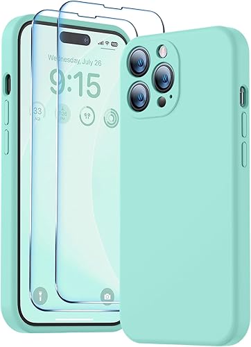 Miniatura 278 de BossKiss Funda compatible con iPhone 14 Pro, silicona mejorada [protección de cámara] [2 protectores de pantalla 9H], forro interior de microfibra