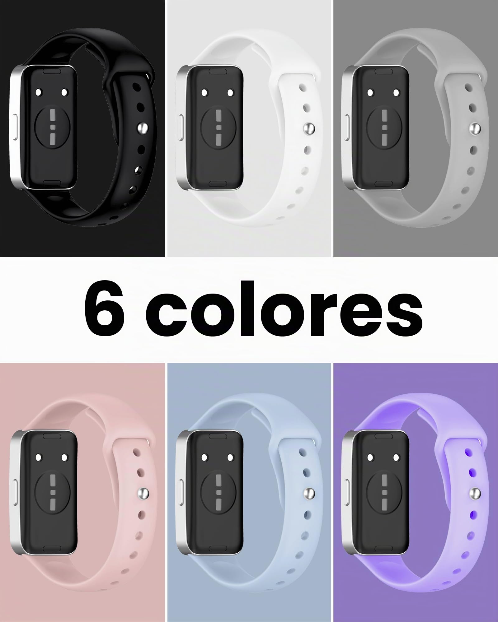 Correas Compatibles HUAWEI Band 10/9/8, Pulseras Deportivas Suaves Transpirables Liberación Rápida, 6 Piezas