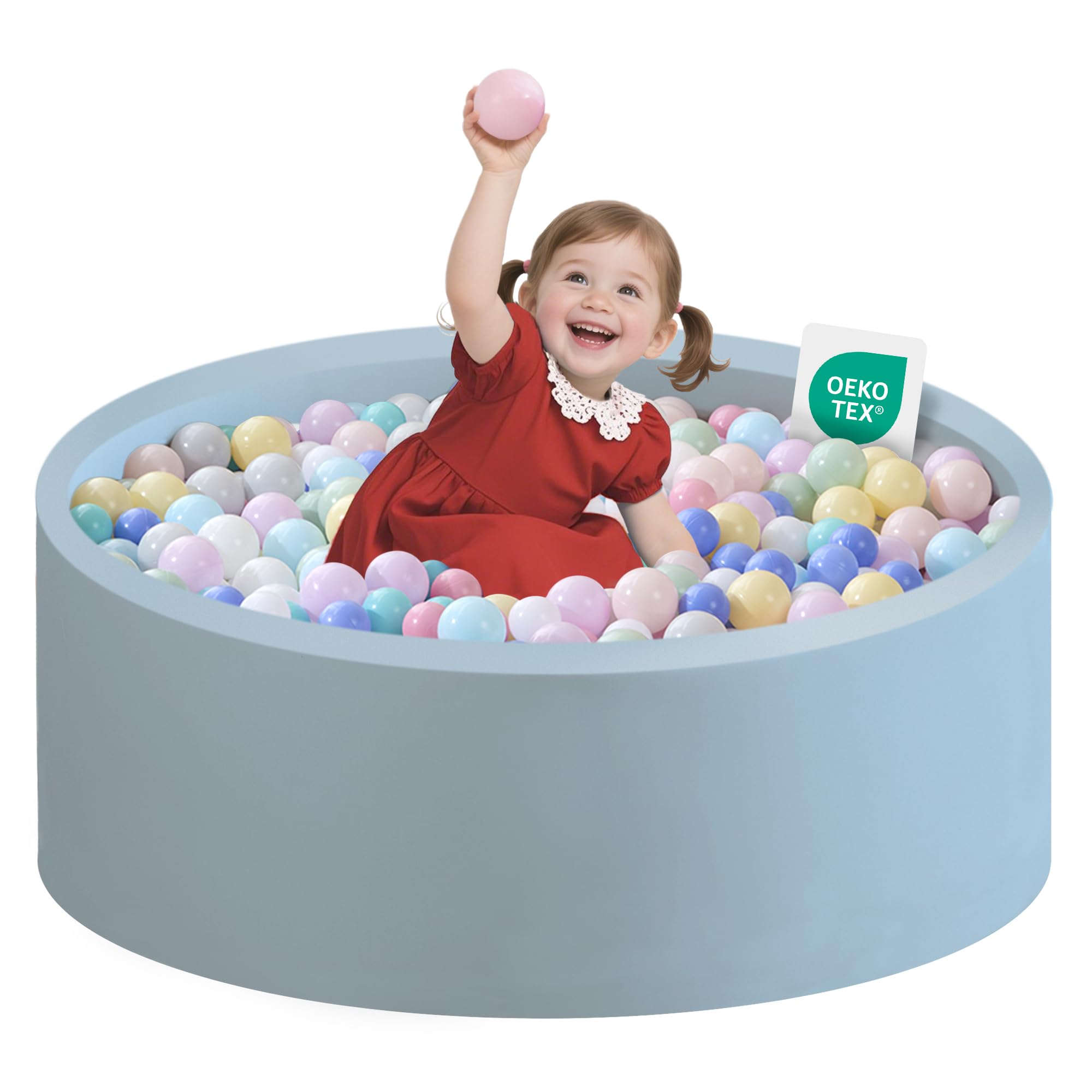 Zedachica Ball Pit for Toddlers 1-3 Memory Foam Ball Pits 35.4''x11.81'' Round Play Ball Pool For Children for Girls and Boys (Baby Blue, NO Balls)