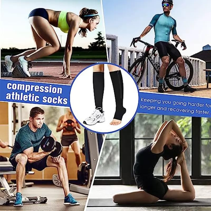 2 Pairs/3 Pairs Calf Knee High Zipper Compression Socks,15-20 mmHg Gradient Support,Open Toe Compression Stockings for Men Women,Suit for Running,Walking4