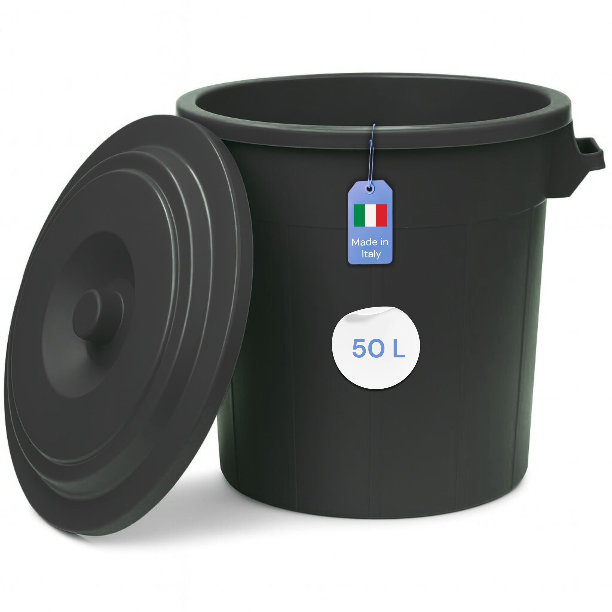 YourCasa Mülltonne 50L - Mülleimer mit Deckel verschließbar - Tonne mit Trageriffen für Garten - Futtertonne oder Regentonne klein - Wassertonne Abfalltonne - kleine Universaltonne (Schwarz, 50L)