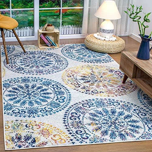 Antep Rugs Elite Collection Bohemian Geometric Circle Indoor Area Rug (Blue, 5' x 8')