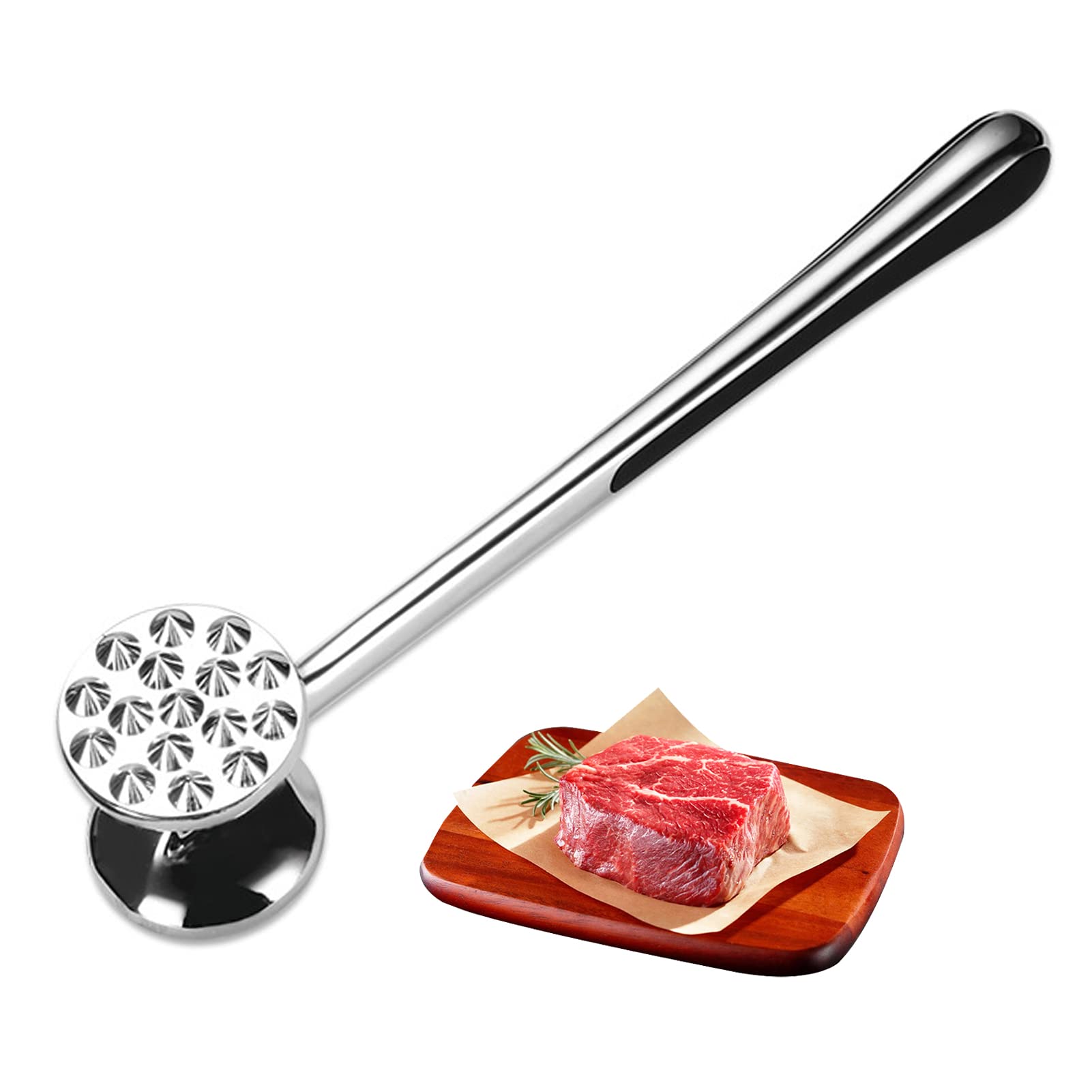 ZOBACYEDR Meat Tenderizer Mallet - Heavy Duty Hammer Tool for Tenderizing Chicken, Beef, and Steaks - Commercial Quality, Strong Construction, Double-Sided, Smooth Textured Surface, Soft Handle.