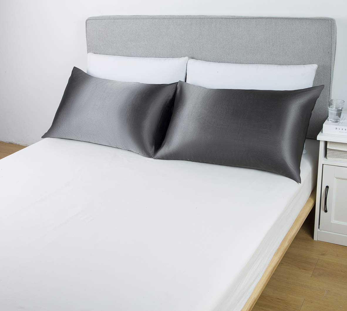 Lanest HousingSatin-Silk Pillowcase Queen, Gray Satin Pillowcase for Hair and Skin, Breathable, Super Soft, Cooling Pillow case Queen-Standard Size, Grey