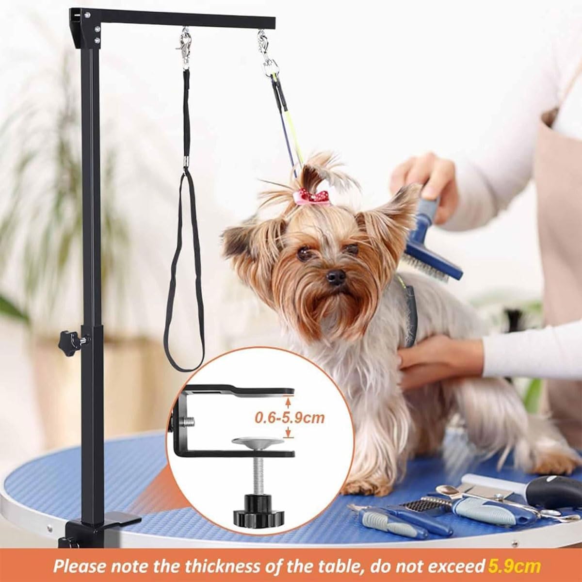 Genérico Brazo De Mesa De Aseo for Perros Ajustable, Brazo De Aseo for Perros con Abrazadera con Dos Soportes for Ancas Sin Sentarse Y Arnés De Hamaca, Suministros De Aseo for Mascotas Plegables