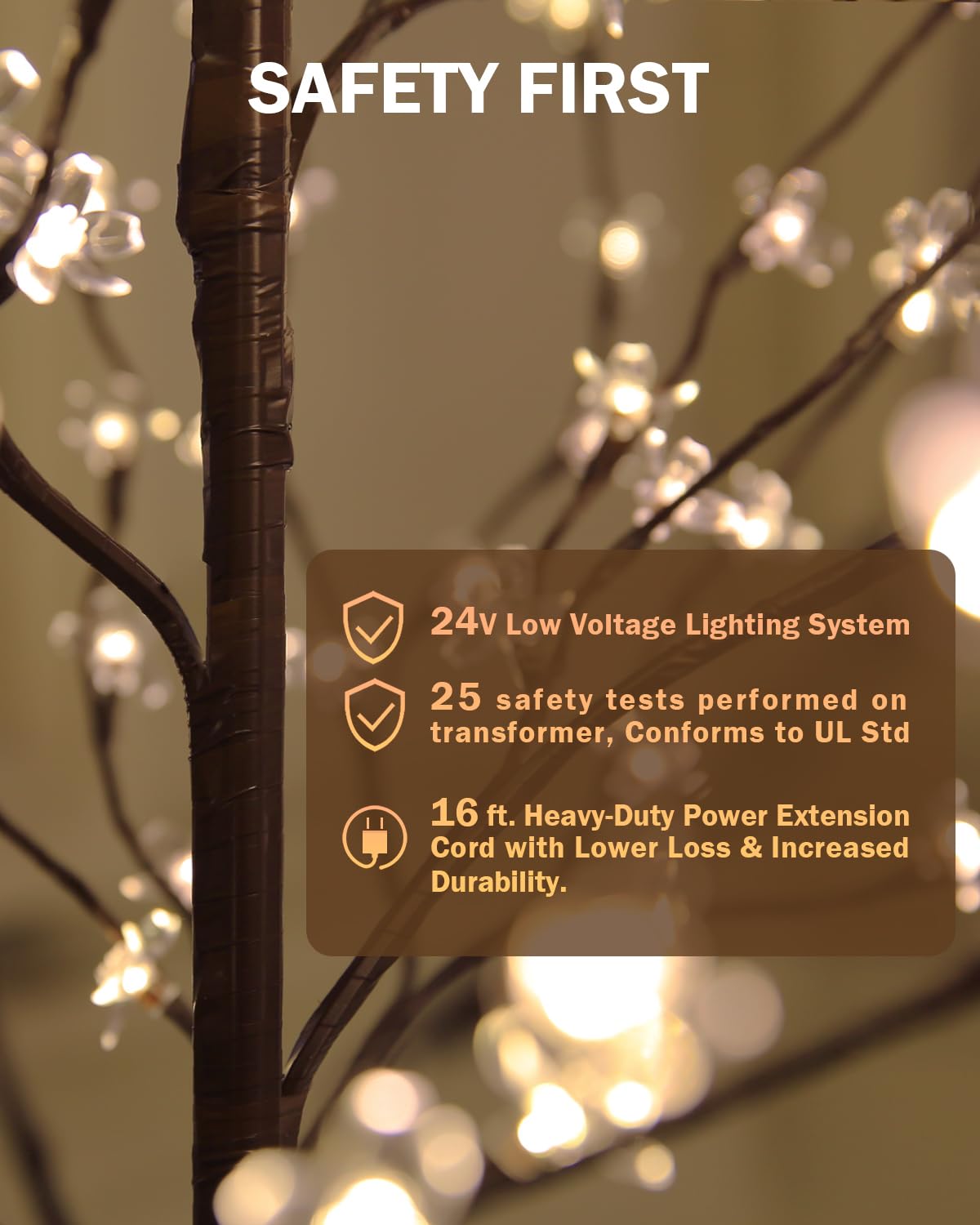 Tybeeu Árbol de cerezo iluminado de 6 pies con luces LED blancas cálidas para decoración de día festivo, regulable, certificado UL, impermeable IP44, ideal para decoración de interiores y exteriores
