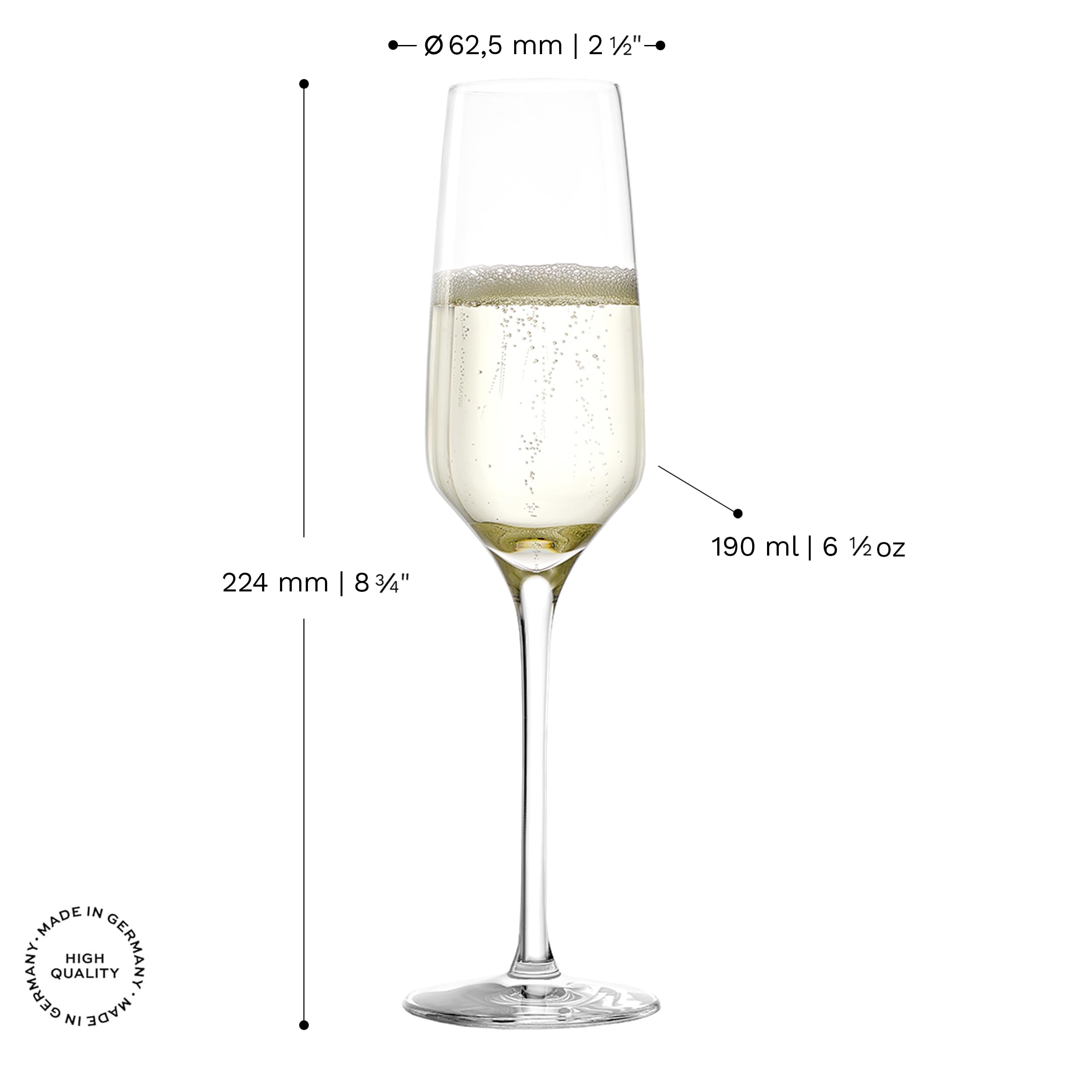 Stölzle Lausitz Verres à Champagne Experience Lot de 6, 190 ml – Élégantes Flûtes Cristal pour Champagne & Prosecco – Résistants & Lavables en Machine