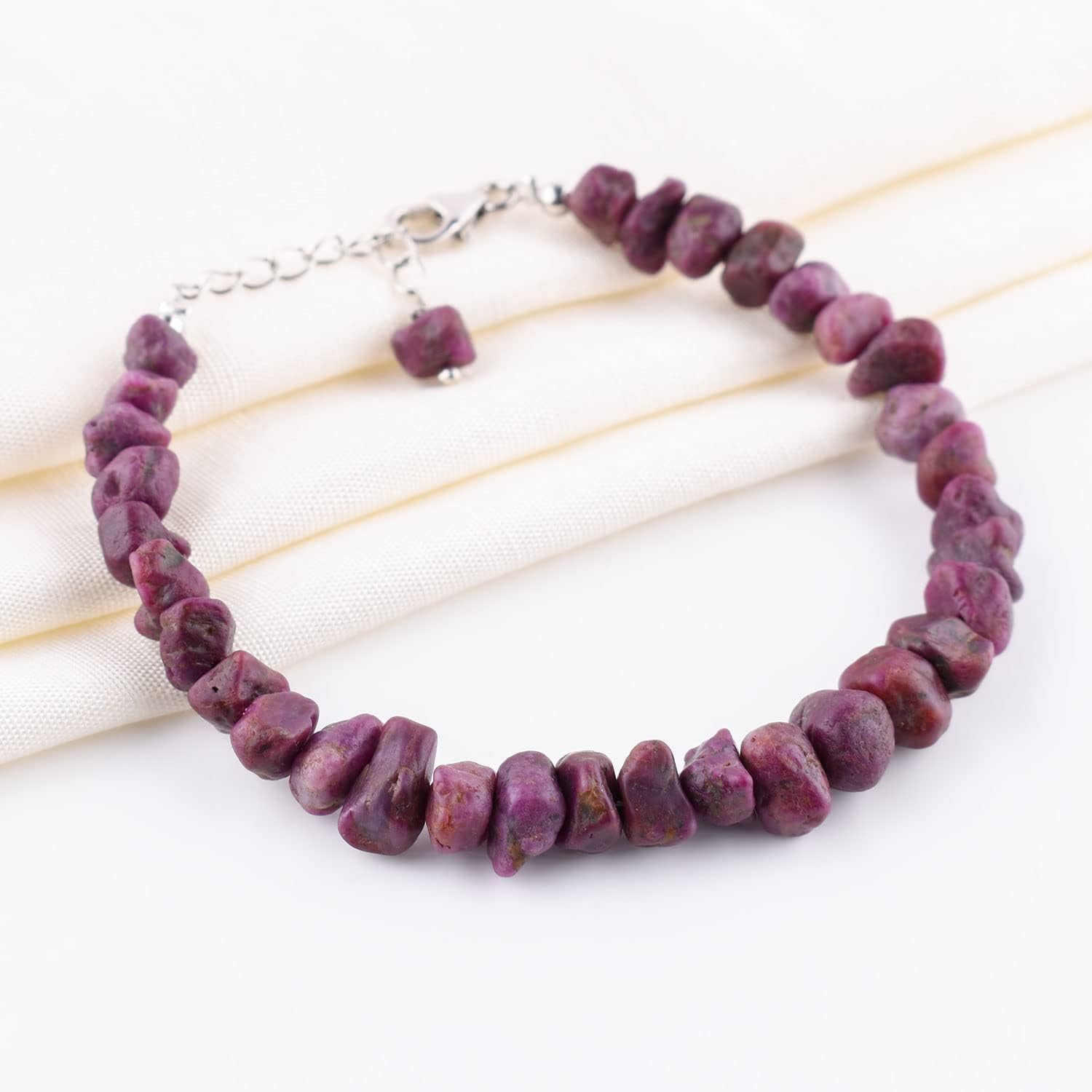 InfinityGemsArt Raw Ruby Bracelets For Women, July Birthstone Jewelry, Natural Gemstones Rough Dainty Bracelet Energy Crystals Rhodium Plated 925 Sterling Silver Chain 8 inch, Valentine's Day Gifts For Her - Image 7