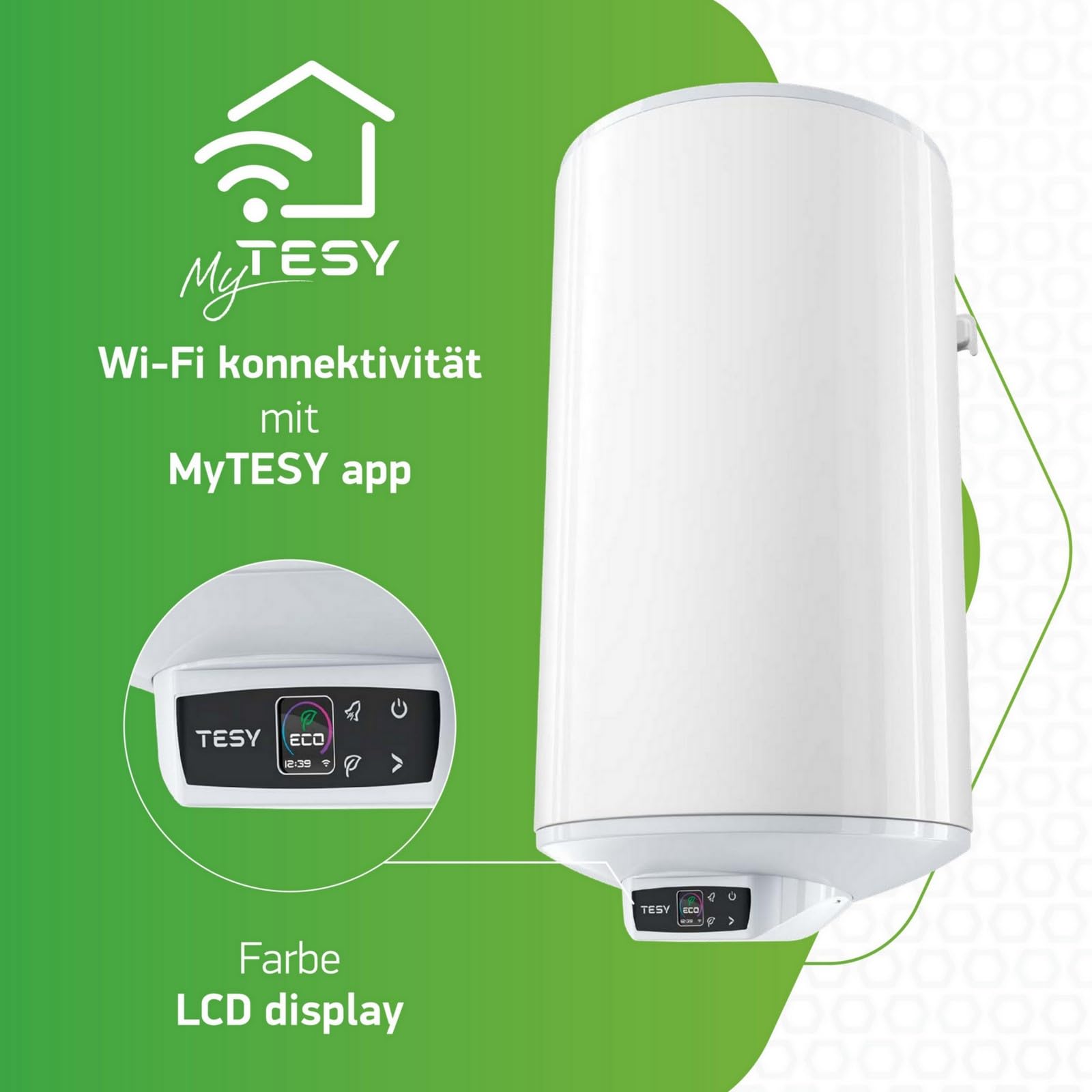 Elektrospeicher Warmwasserspeicher Boiler mit Appsteuerung über WiFi wandhängender Boiler 50 Liter -SCHLANK- 2,0 kW 230 Volt GCV503520 ECW