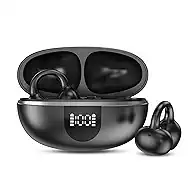 Clip On Ear Buds, Open Ear Headphones, Bluetooth 6.0 HiFi Stereo Clip Earbuds, 30H, LED Display Wireless EarBuds, Comfortable Lightweight, IP7 Waterproof Earphones, Earbud for Workout Running (Black)