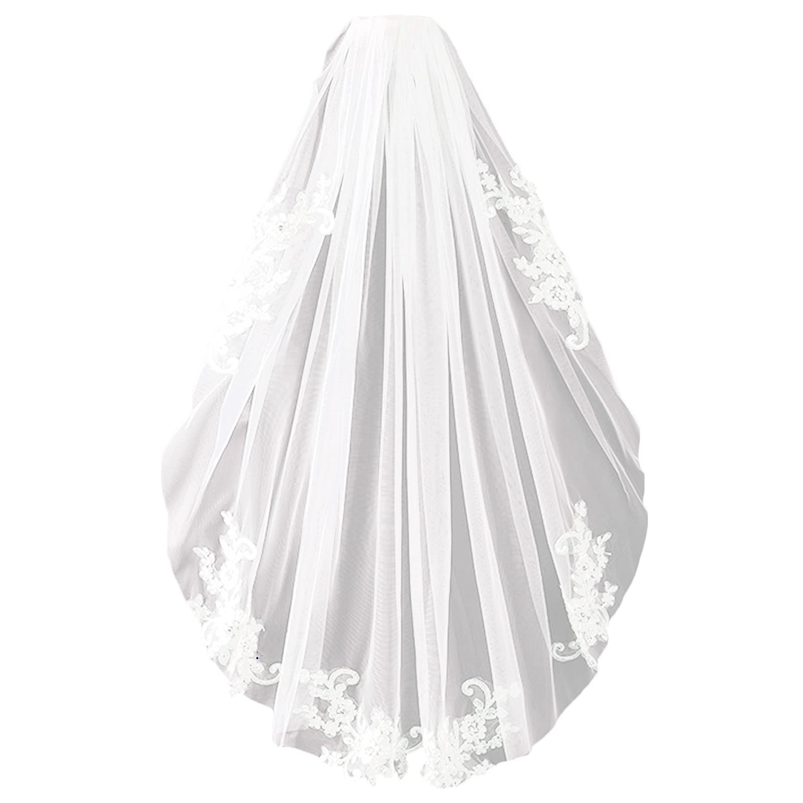 Hoshisea Velos Novia con Apliques de Encaje, Elegantes Velos Novia Cortos de Encaje, con Peine Velos de Novia, para Sesión de Fotos Compromiso Boda (Blanco)