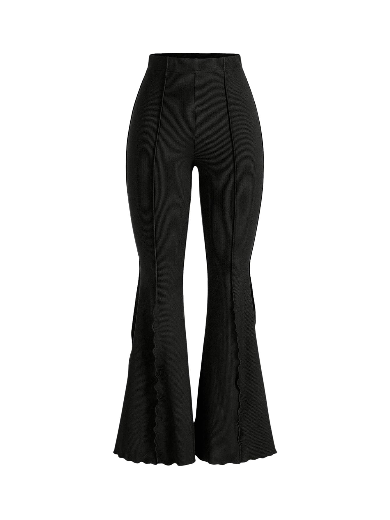 GORGLITTER Womens Lettuce Trim Bell Bottom Flare Pant Elastic High Waist Wide Leg Pants