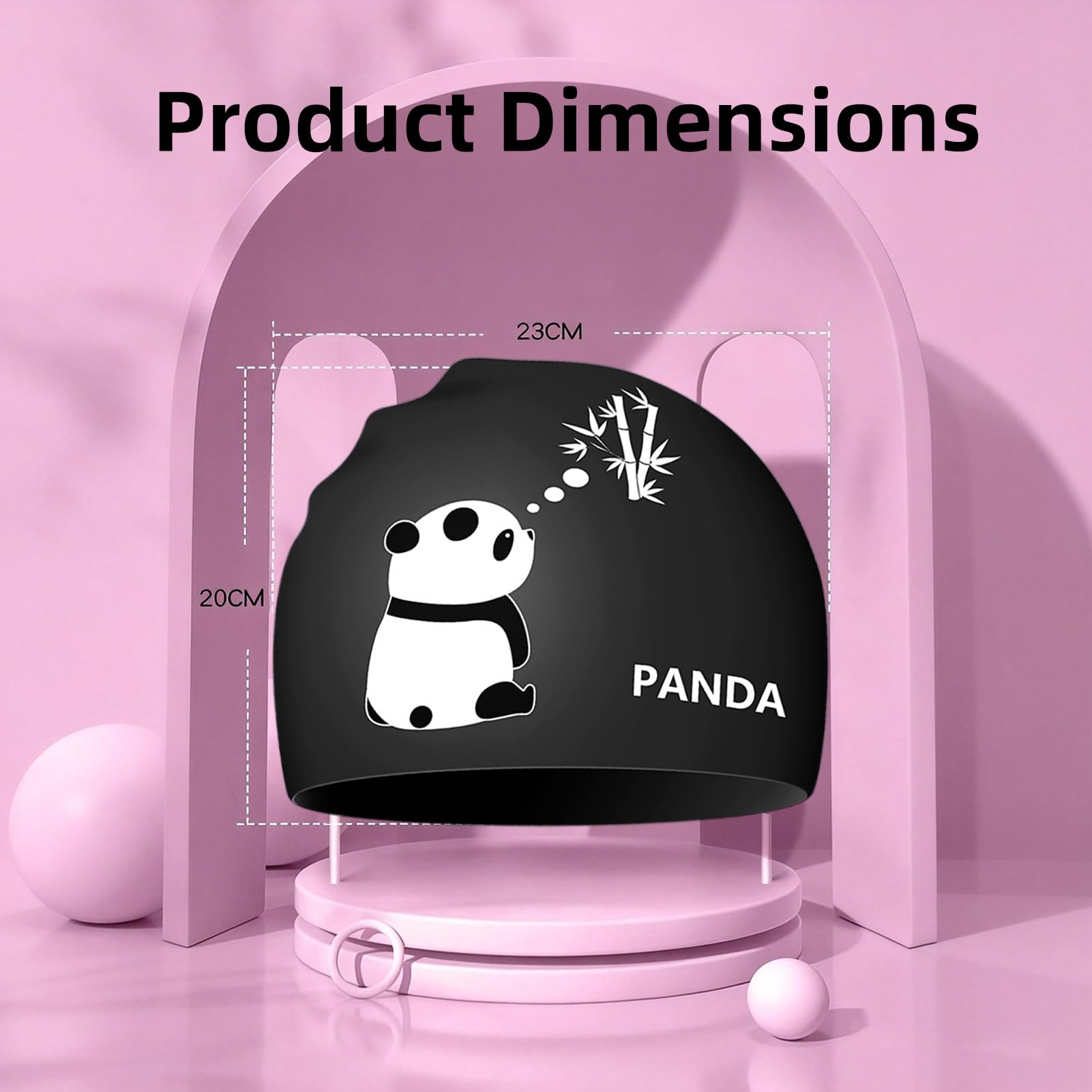 Cuffia da nuoto da donna e uomo con motivo Panda, in silicone, impermeabile, per capelli corti/lunghi, allenamento professionale e competizione - 5