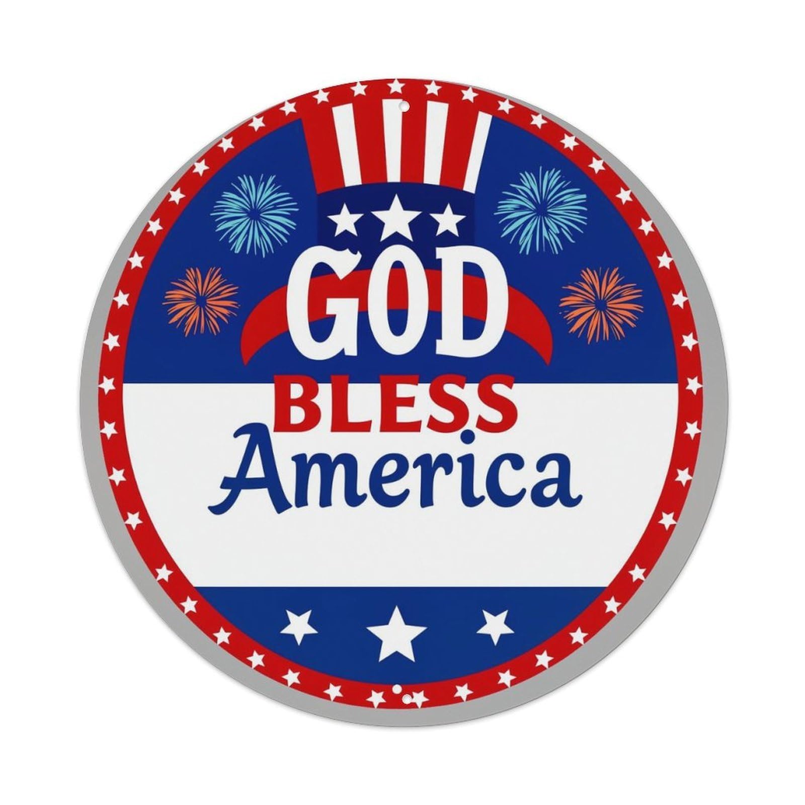 God Bless America Patriotic Design Vintage Metal Tin Sign Retro Wall Decor for Home Bar Garage Cafe, Indoor & Outdoor Decorative，circle Metal Poster, 8x8 Inch