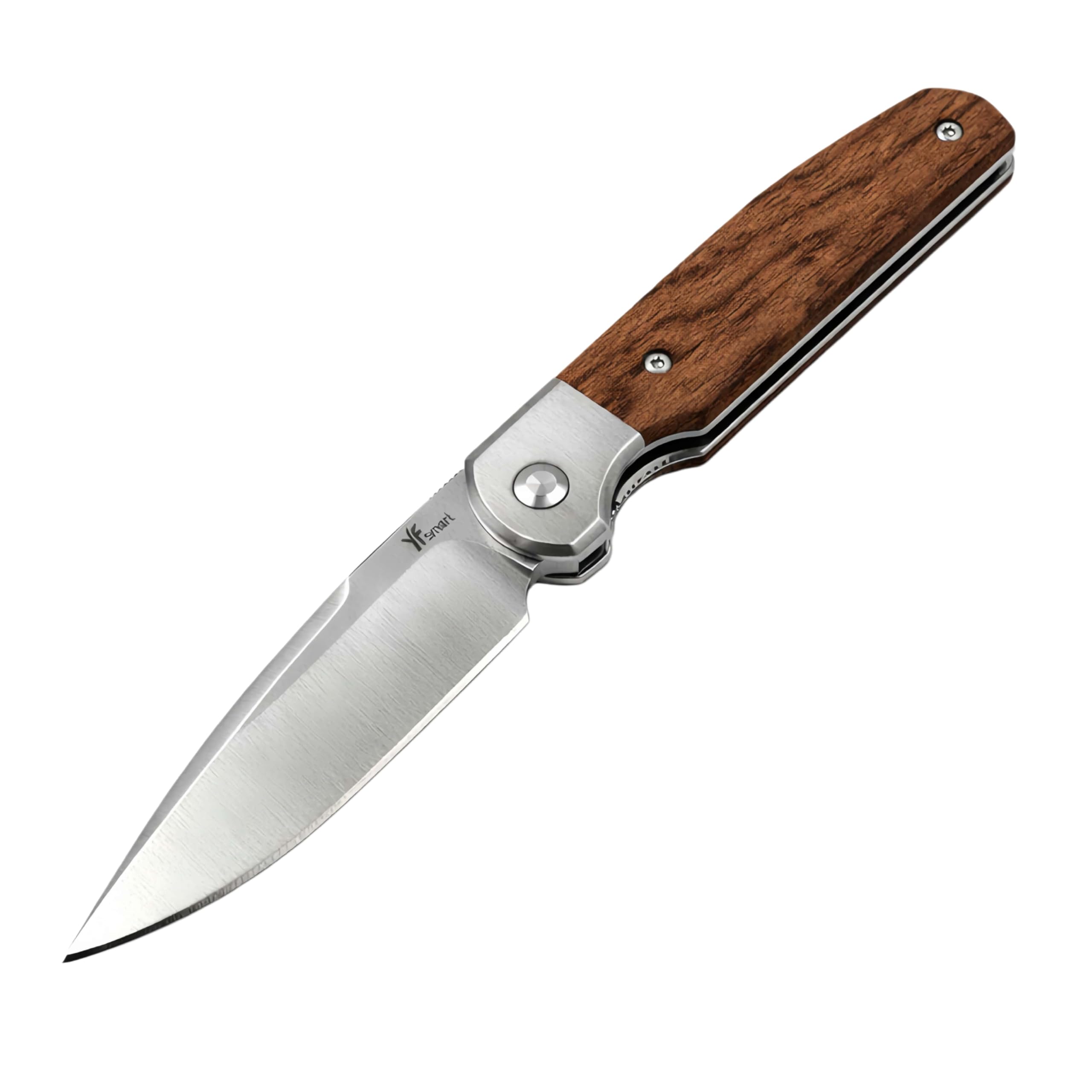 Coltellino tascabile piccolo - Lama D2, impugnatura in legno, clip tascabile profonda - Ideale per campeggio, escursionismo, EDC (Mini)