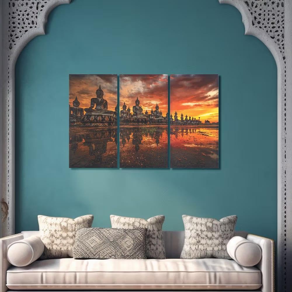 Wakefit Wall Painting, Against the Evening Canvas Wall Art, Wooden Framed Sunset,Painting for Wall decoration, Wall Painting for Living Room, Modern Home Decor, Set of 3, (Size of one: 16 x 30 Inch)