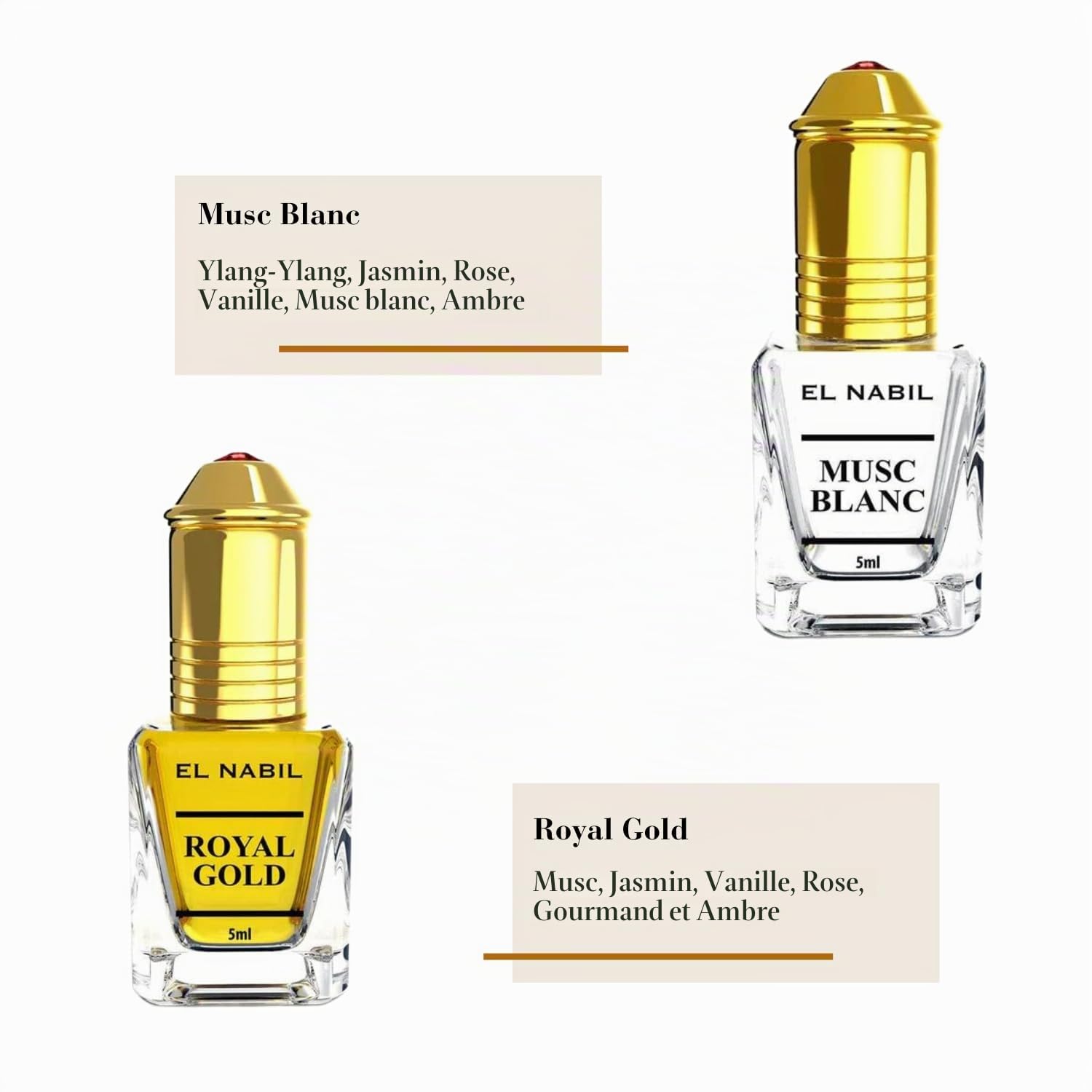 El Nabil Premium Musc Ensemble de parfums pour femmes - 10 x 5 ml Huile de parfum (TOP 10 MIX) - Parfums arabes pour dames - Ensemble de parfums orientaux