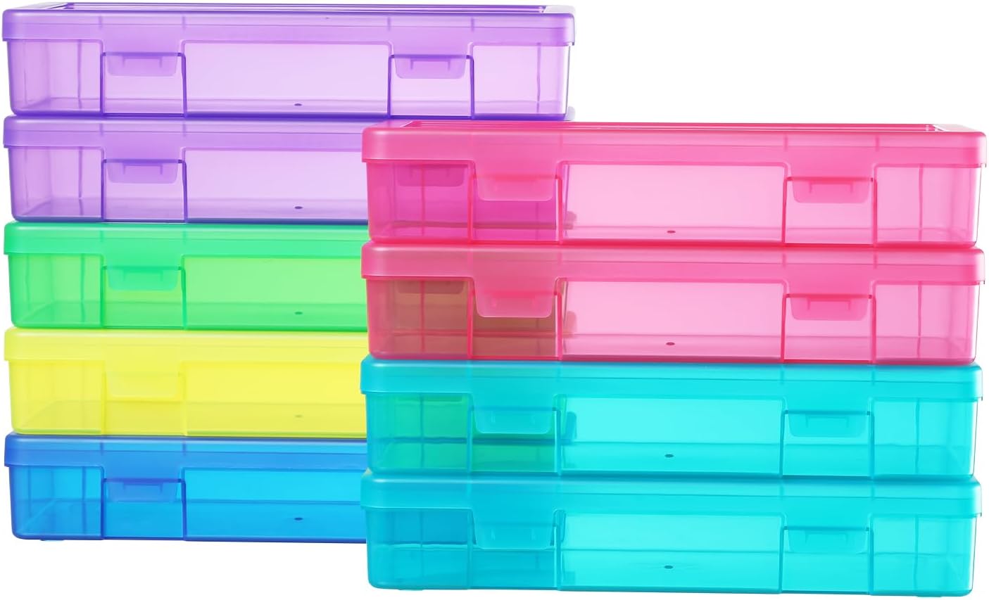 9 Pack Medium Colored Plastic Hobby Art Craft Organizer, Mini Plastic Storage Containers with Latching Lid, for Pencil Box, Lego, Crayon (Colorful)