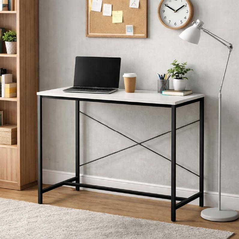 Image of Amazon Brand - Solimo Study Table for Home Office | Engineered Wood Computer Desk | Compact & Sturdy Desk for Small Spaces | White | L 90 x W 61.5 x H 75 cm