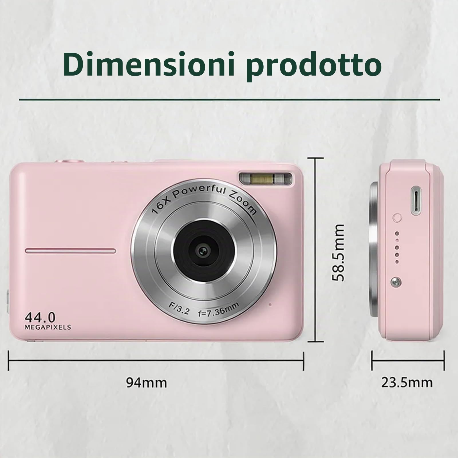 Andoer Fotocamera digitale con 2 batterie ricaricabili,memoria da 32 GB 1080P 44 M HD Zoom digitale 16X Anti-shake Messa a fuoco automatica Schermo IPS 2.5 Schermo LCD Sorriso per Bambini,rosa chiaro