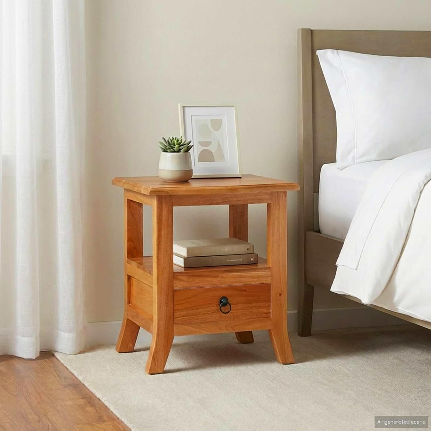 Wooden Bedside Cabinet with Drawer, Classic Bedside Cabinet, Livring Room Side Table, Natural 15.75"x15.75"x17.91",-230