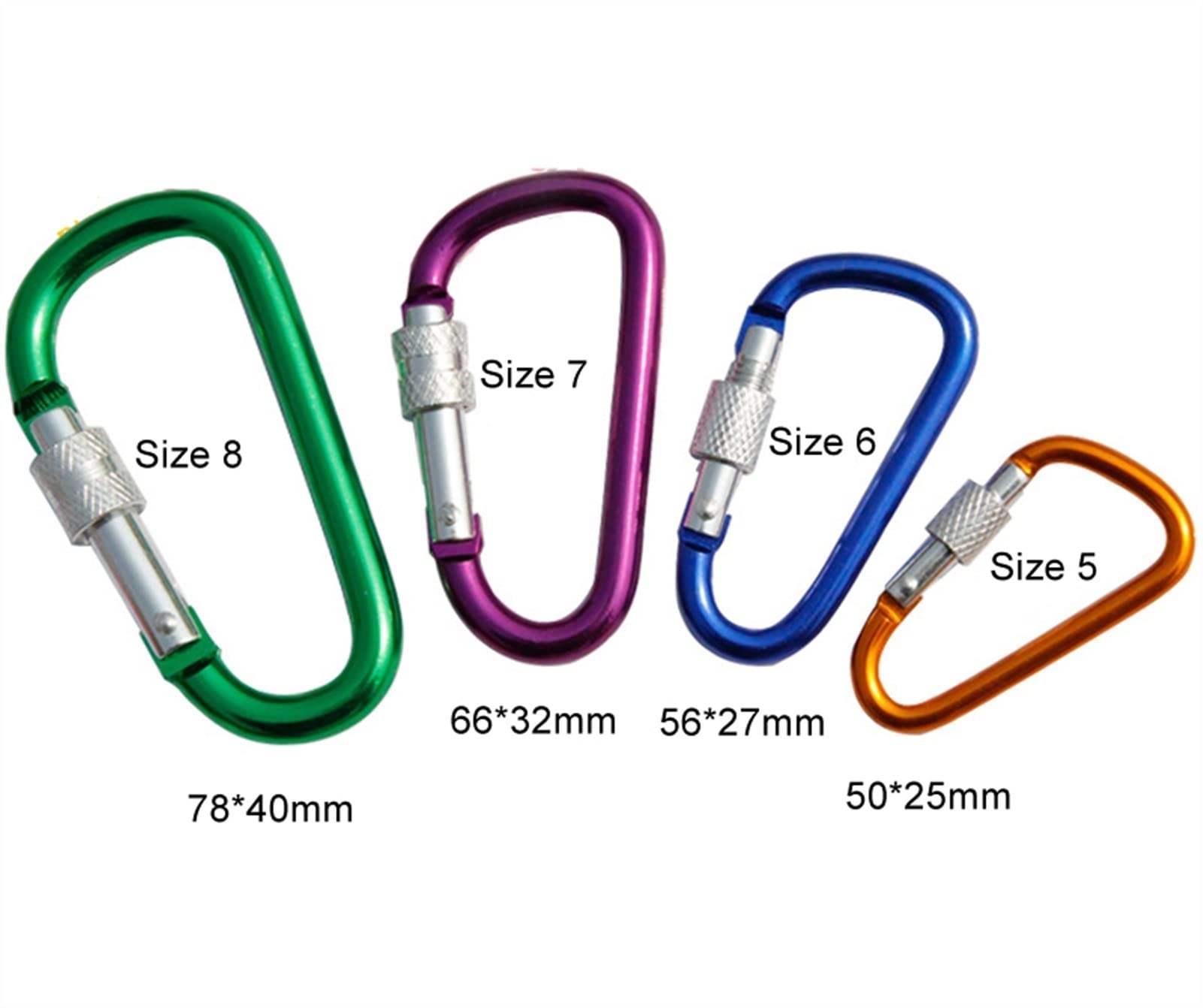 Karabińczyk, 4 szt. 8 cm/7 cm/6 cm/5 cm aluminiowy karabińczyk D-ring brelok klips kempingowy zestaw podróżny na zewnątrz GYH(4pcs Mixed Size)