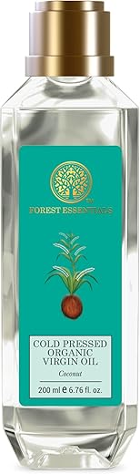 Forest Essentials Organic Cold Pressed Virgin Oil Coconut | Rich in Vitamin E with Pure Coconut Massage Oil For Hair & Skin | 200 ml