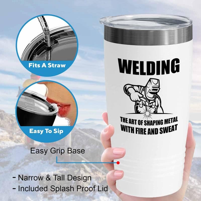 Welder White Tumbler 20oz - fire and sweat - Welding Tool Welder Ironworker Pipefitter Welding Supplies Welding Gifts Welder Dad