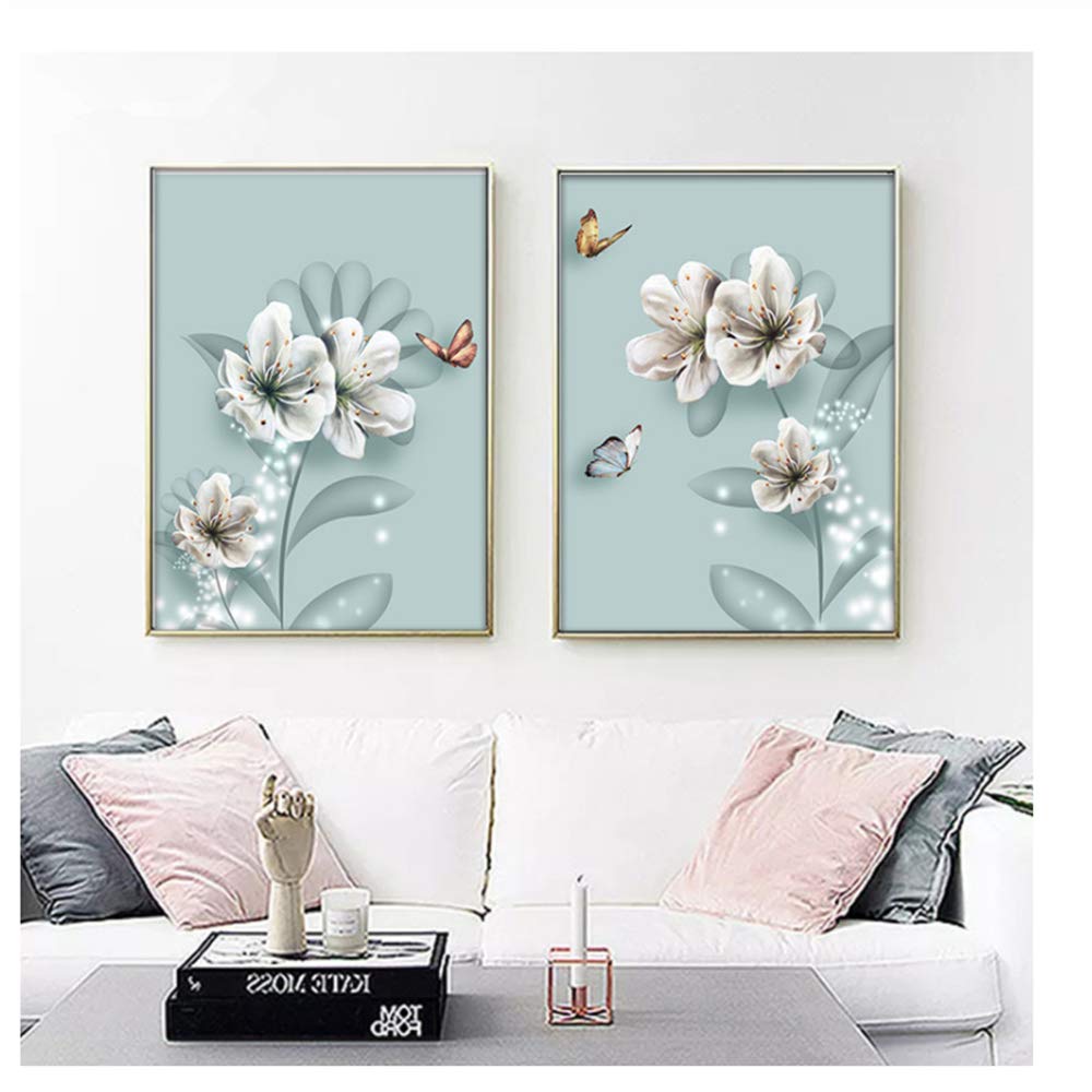 Imprimir Lienzo Pinturas Papel Pintado Cartel Flor Arte de la Pared Imágenes de Arte nórdico para Mesa de Comedor Fondo Decoración del Marco del hogar 40x60cm (15.7 "x23.6) x2 con Marco