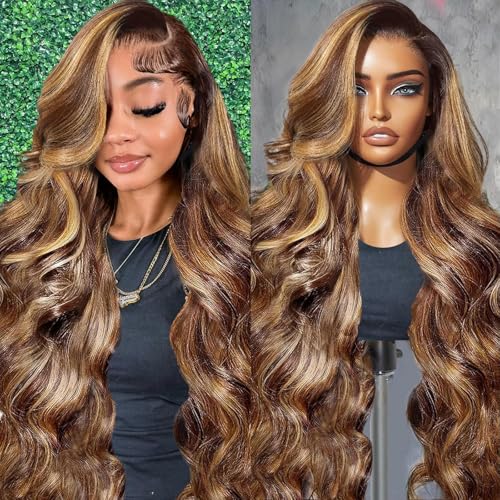 Honey Blonde Wig Human Hair, Ombre Body Wave 13x6 Lace