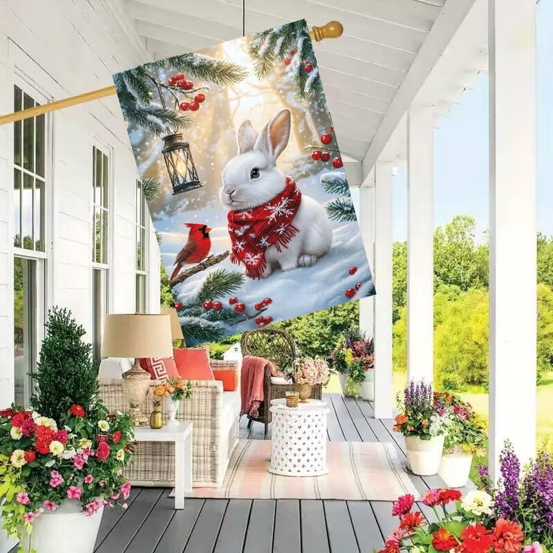Large Winter Christmas Rabbit Snow House Flags 28 x 40 Double Sided, Merry Christmas Outdoor Flag Decor for Farmhouse Winter Xmas Holiday Decorations - Image 7