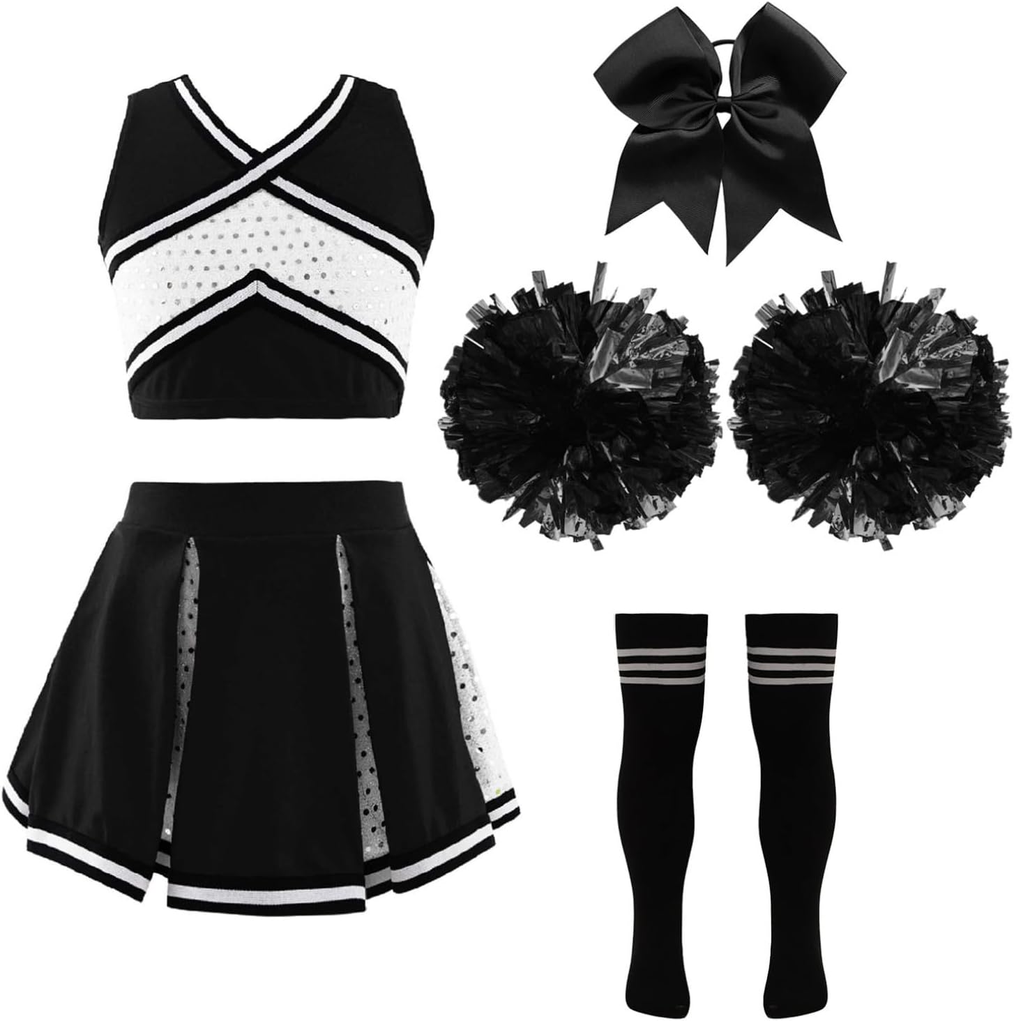 Agoky Kids Girls Shiny Cheerleading Outfits with Pompoms