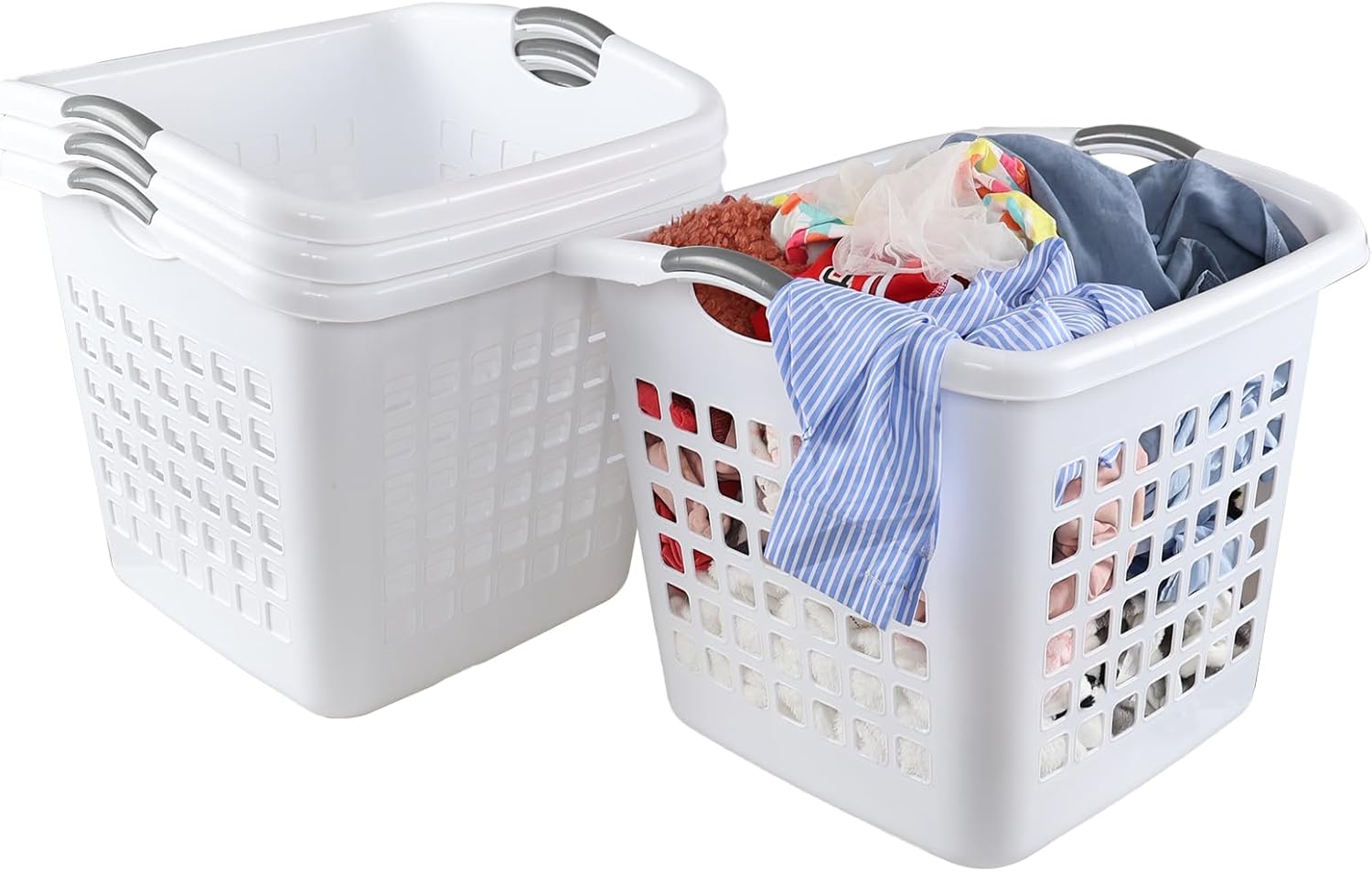 4 Pack Plastic Laundry Hamper, 70 L Large Dirty Clothes Storage Baskets with Comfort Handle, White