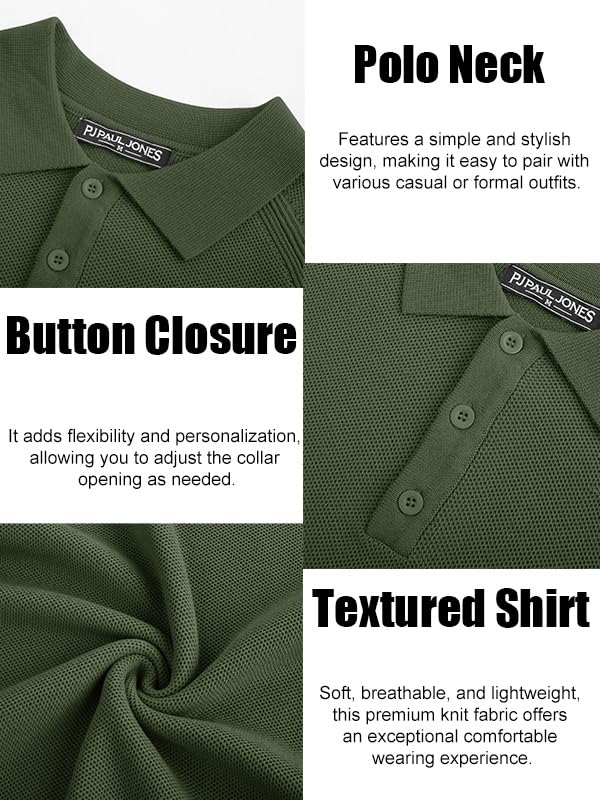 PJ PAUL JONES Men's Polo Shirt Short Sleeve Textured Knit Button Shirts Raglan Sleeve Casual Golf Shirt2