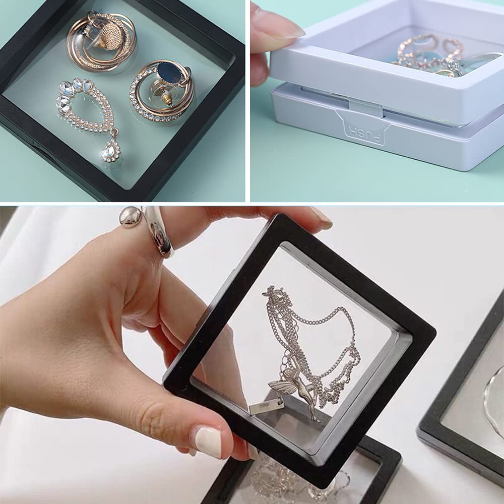 6 Cornici Flottanti Trasparenti 3D Per Monete E Gioielli - Espositori Nero/Bianco 7x7x2cm - Foto 4