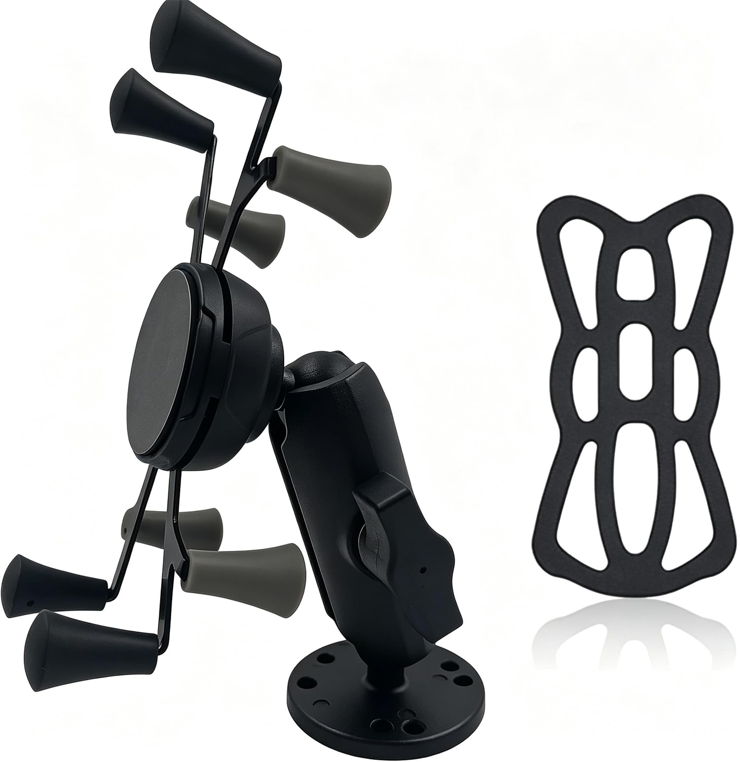Strg Support de téléphone avec base ronde percée avec bras double douille à boule de 2,5 cm, compatible avec tous les téléphones de moto, vélo, guidon, support de téléphone