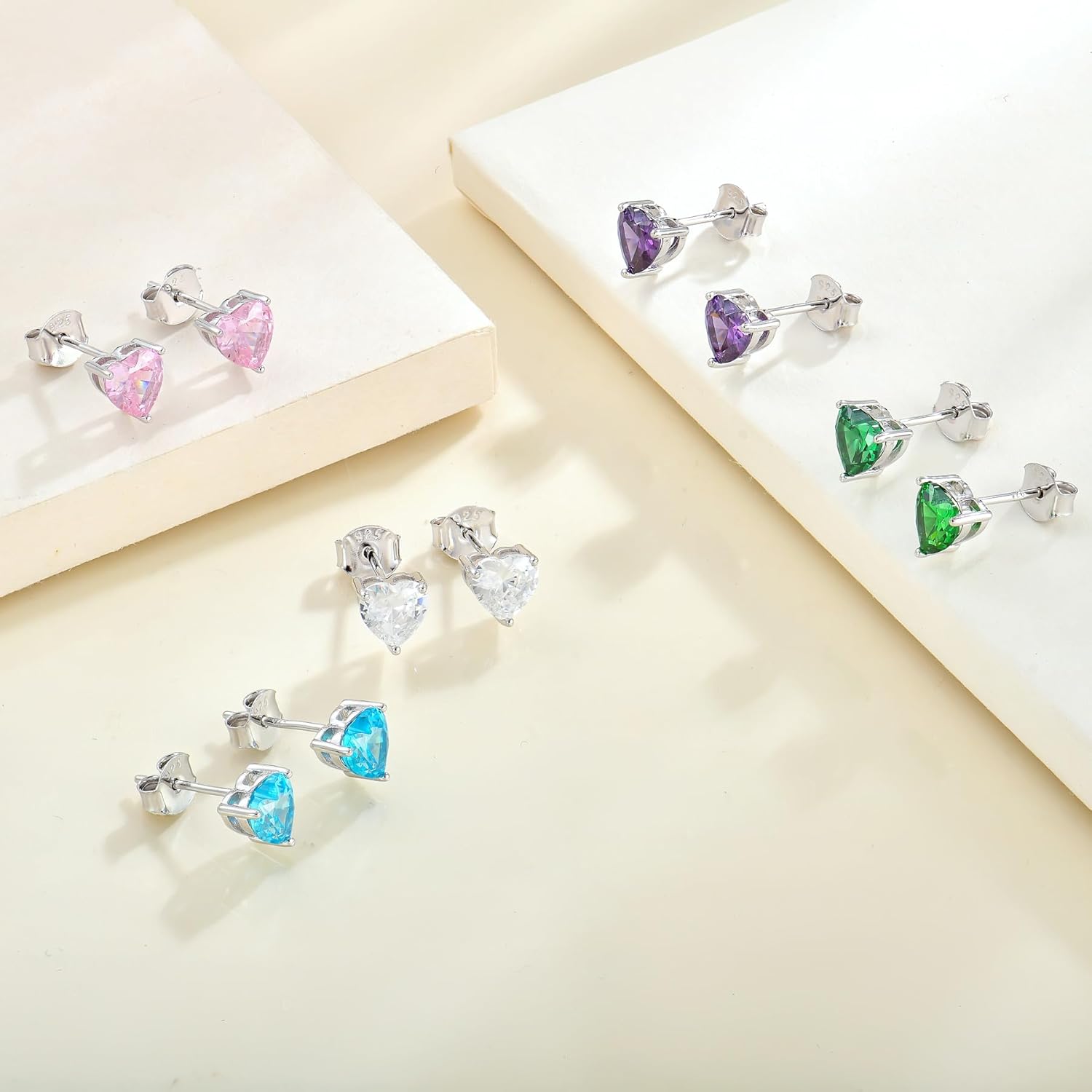 YL Heart Earrings 925 Sterling Silver Love Solitaire Stud Earrings 6x6 MM Birthstone Jewelry for Women - Image 4