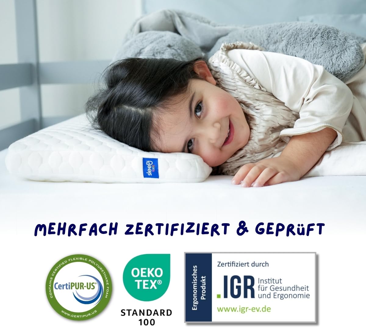 sleepi® Kids Comfort | Comfort Nackenstützkissen für Kinder ab 3 Jahre | 60 x 30 x 7cm | ergonomisches Kinderkissen | Orthopädisches Kissen | Kindernackenstützkissen